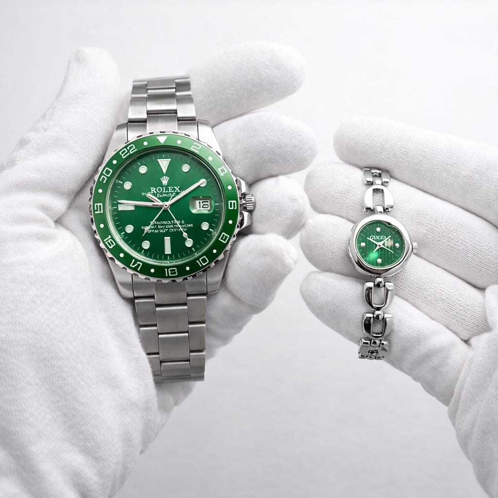 Luxury Royal Emerald Couple Watch Set - Premium Quartz Collection