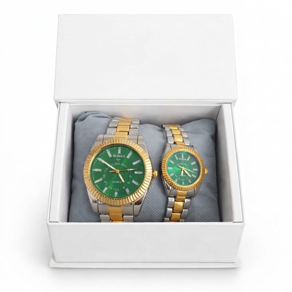 Luxury Royal Emerald Couple Watch Set - Premium Quartz Collection
