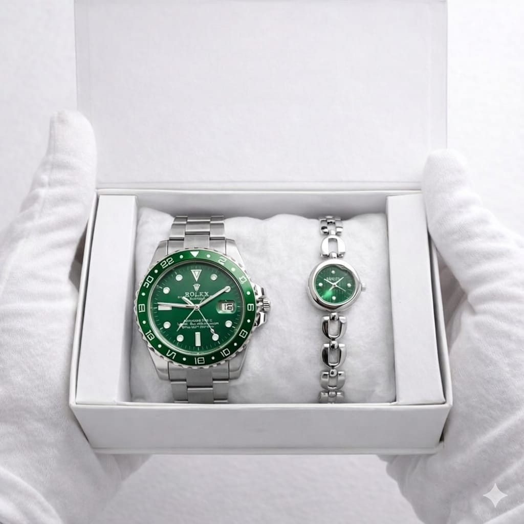 Luxury Royal Emerald Couple Watch Set - Premium Quartz Collection