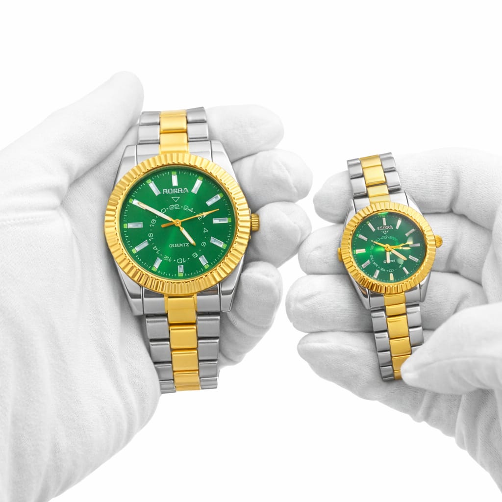 Luxury Rolex Style Emerald Green Couple Watch Set – Premium His & Her Watches
