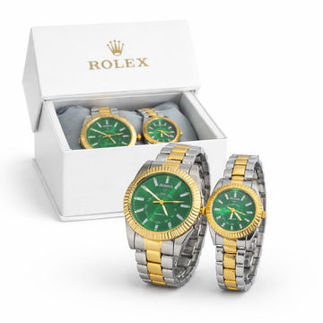 Luxury Rolex Style Emerald Green Couple Watch Set – Premium His & Her Watches