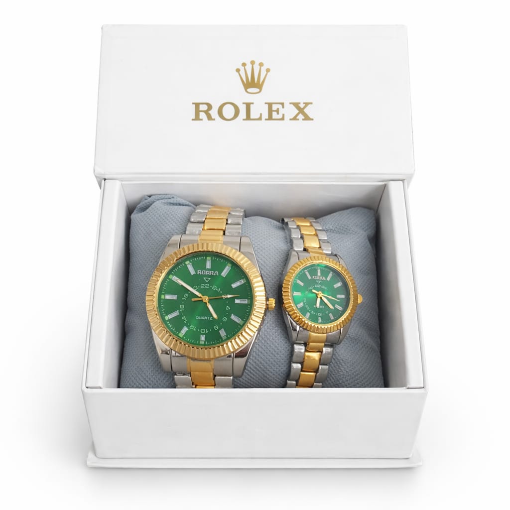 Luxury Rolex Style Emerald Green Couple Watch Set – Premium His & Her Watches